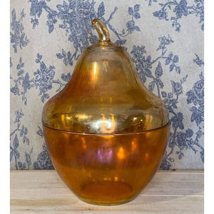 Vintage Carnival Glass Pear Covered Candy Dish Marigold